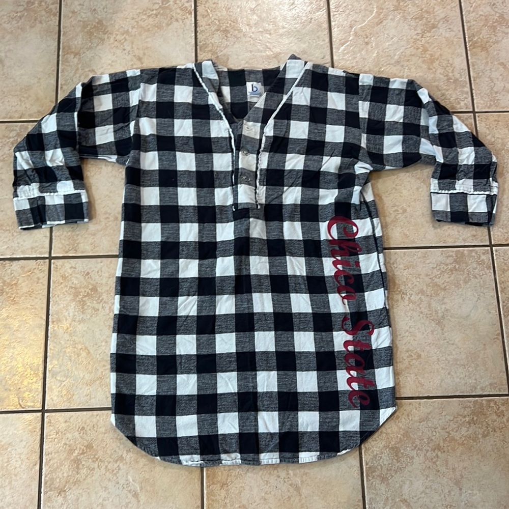Boxercraft‎ Chico State Black & White Buffalo Plaid Pajama Top/Dress, Sz M/L